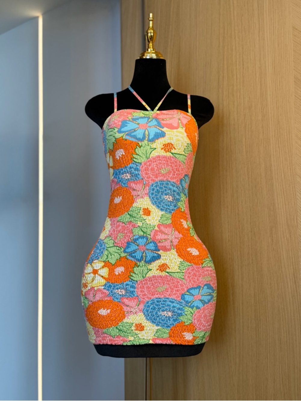 Zara Vibrant Floral Halter Mini Dress | Y2K Statement Muse